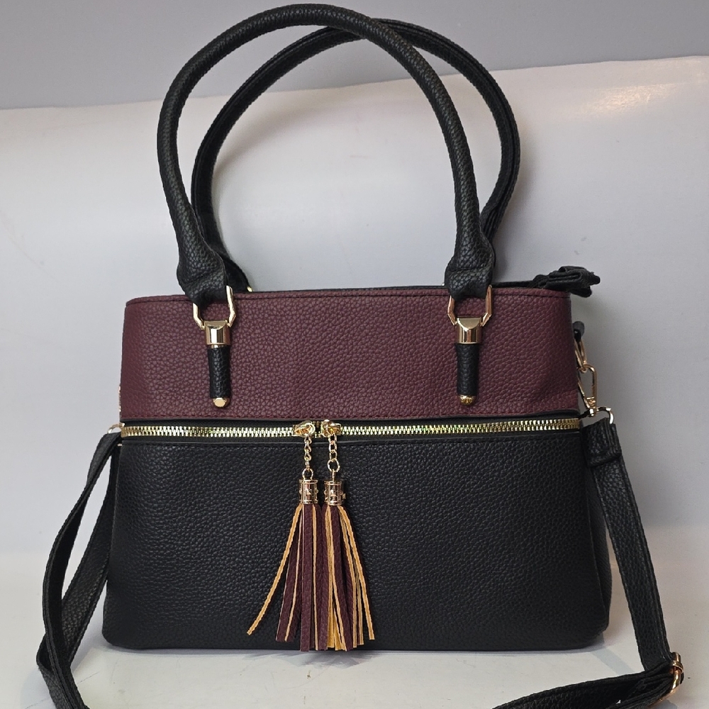 KKXiu Women's Handbag Black Burgundy Shoulder Bag‎ Crossbody Purse Faux Leather